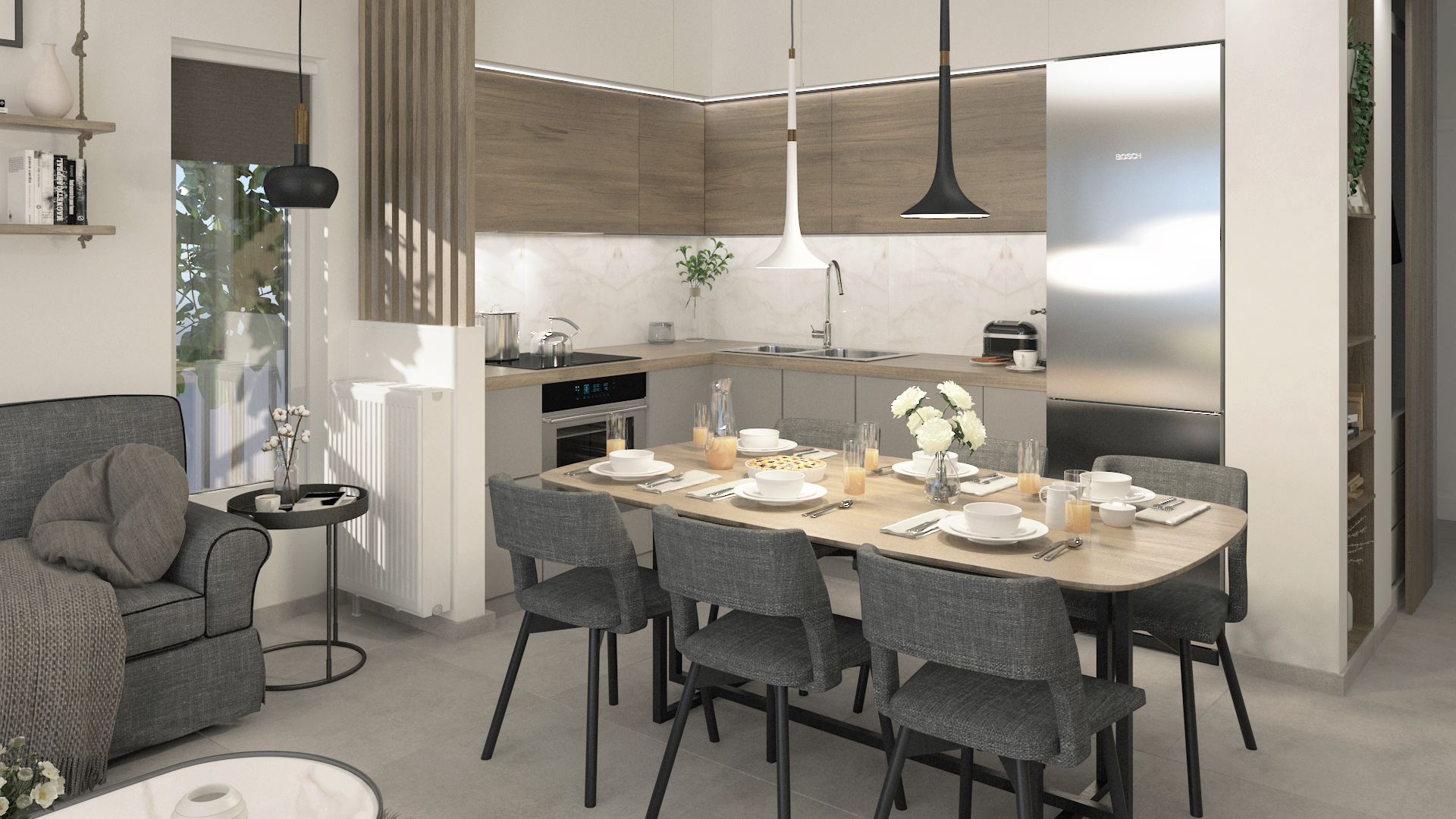 Family apartment renovation in Kalamaria -kitchen dining table