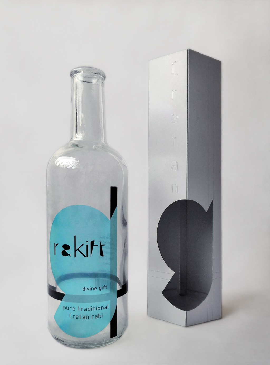 σχεδιασμός ετικέτας γυάλινου μπουκαλιού και συσκευασίας κρητικής ρακής rakift