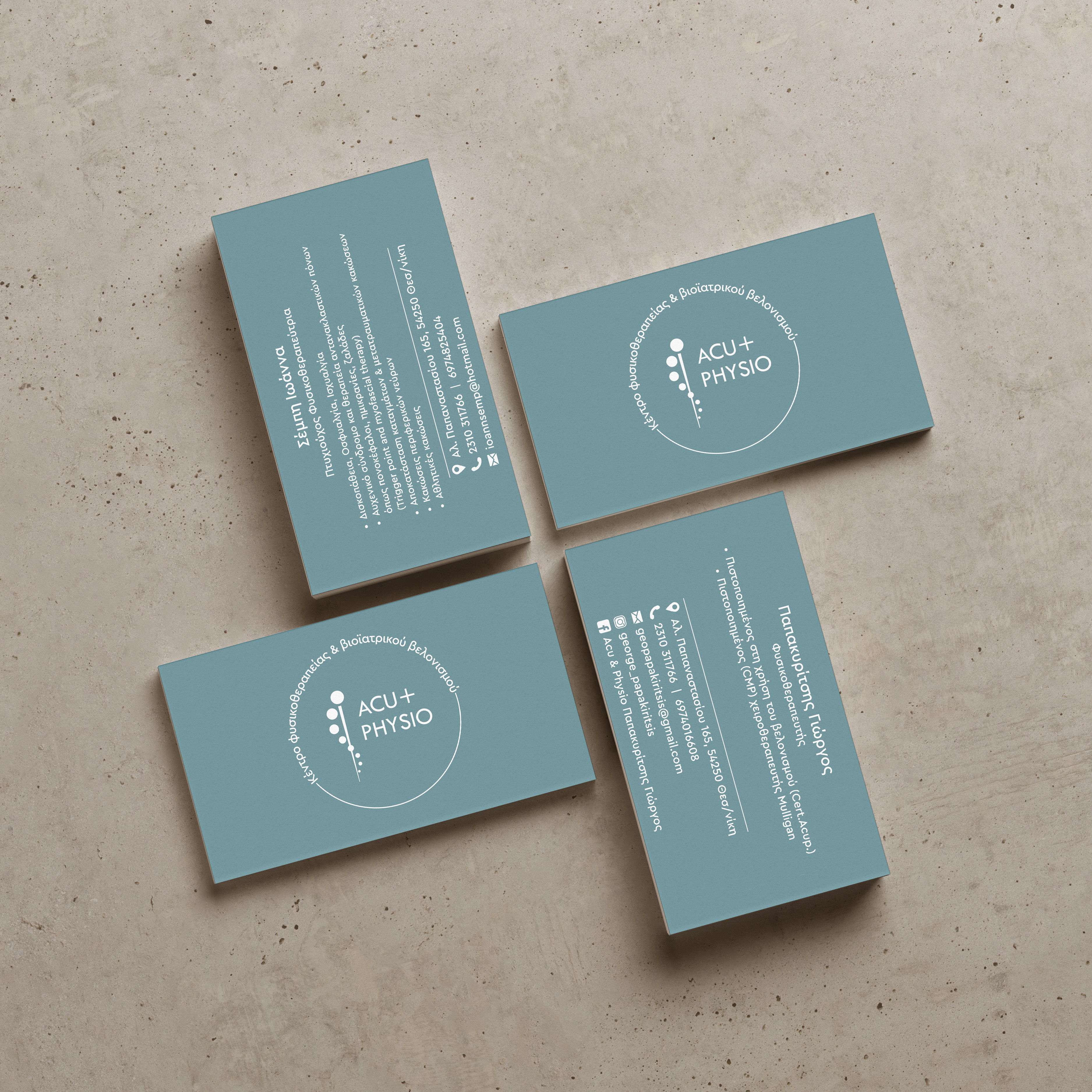 acu physio - physioptherapy clinic branding design - business cards mock up