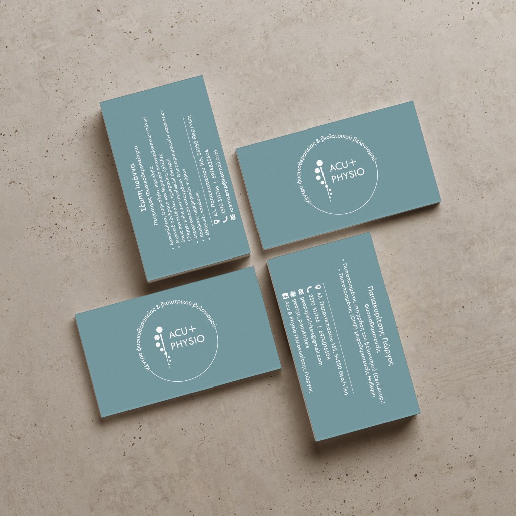 acu physio - physioptherapy clinic branding design - business cards mock up