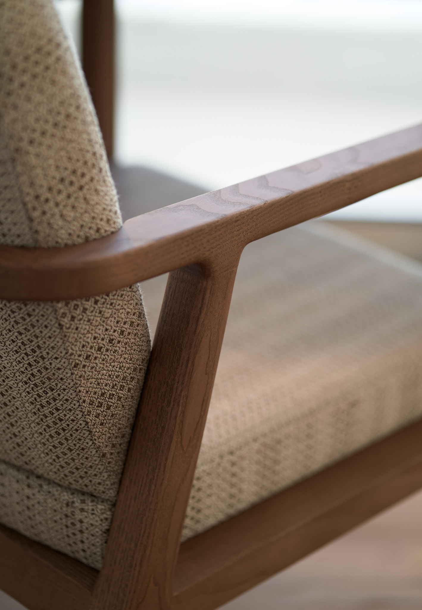 Renovated apartment in Thessaloniki - wooden chair patterned fabric detail