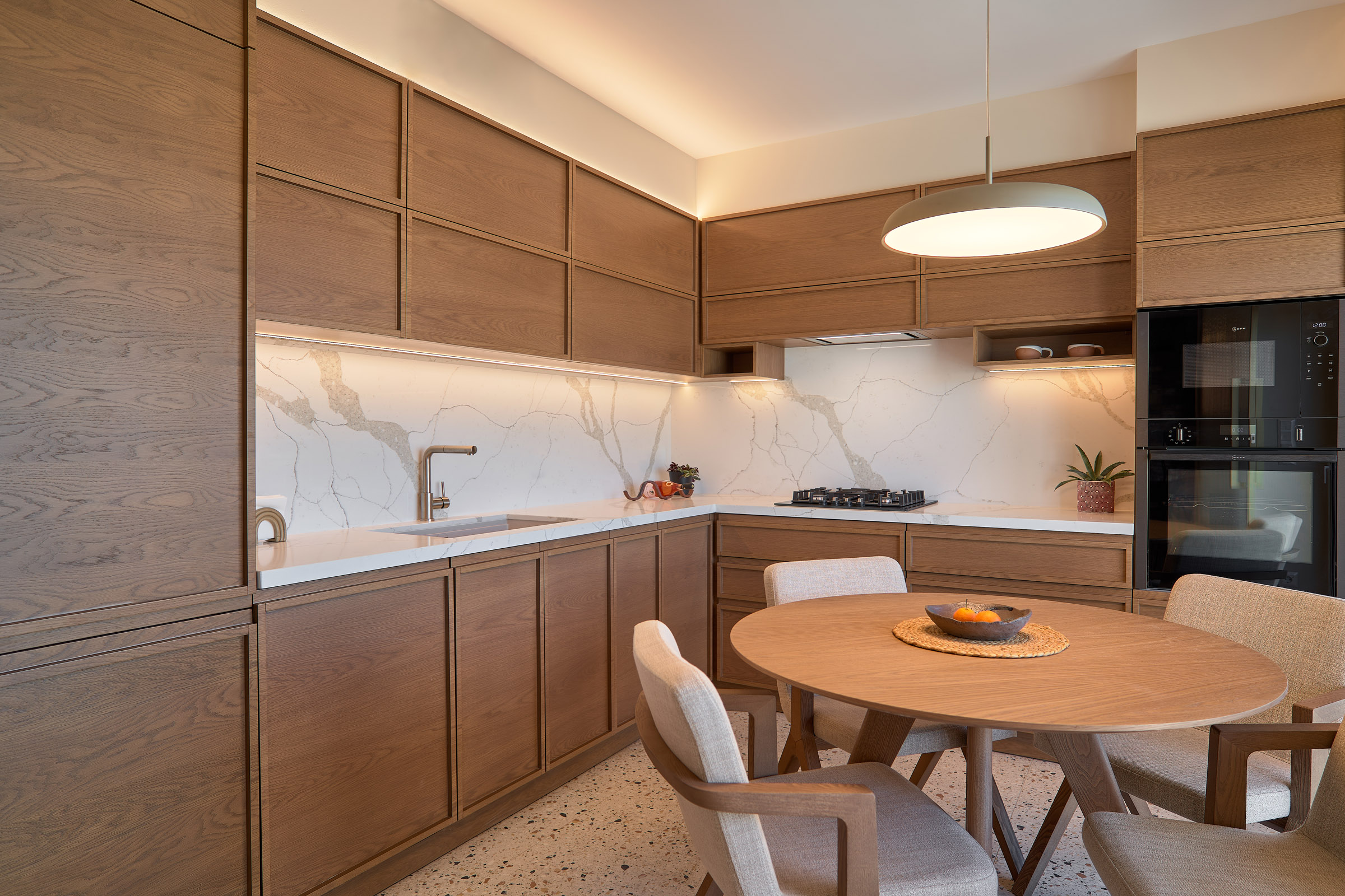 Kitchen and dining room of a renovated apartment in Thessaloniki 