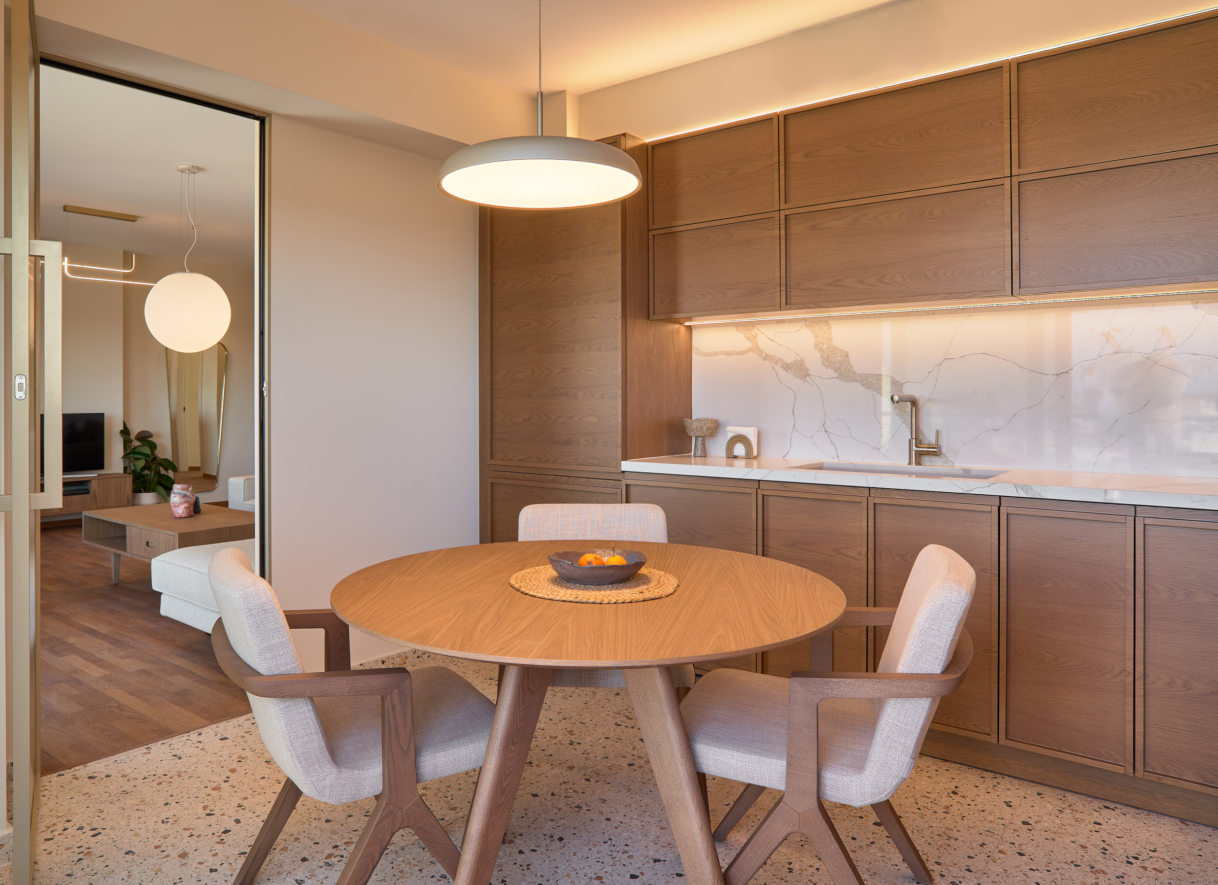 Kitchen and dining room of a renovated apartment in Thessaloniki 